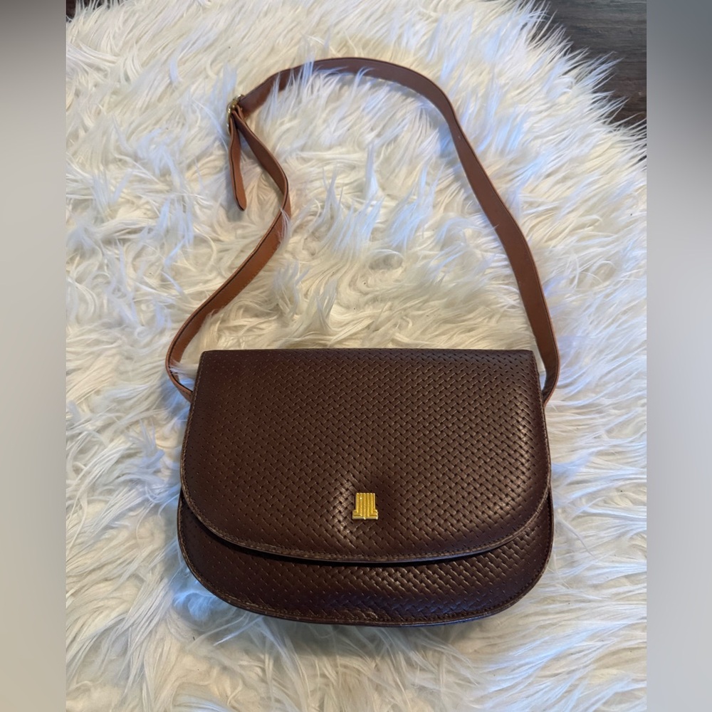 LANVIN Elegant Brown Leather Shoulder Bag